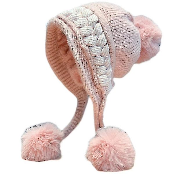 Sweet Pompom Hänge Stickad Mössa Mössa Mössa I Kallt Väder För Skidåkning Vandring-Rosa