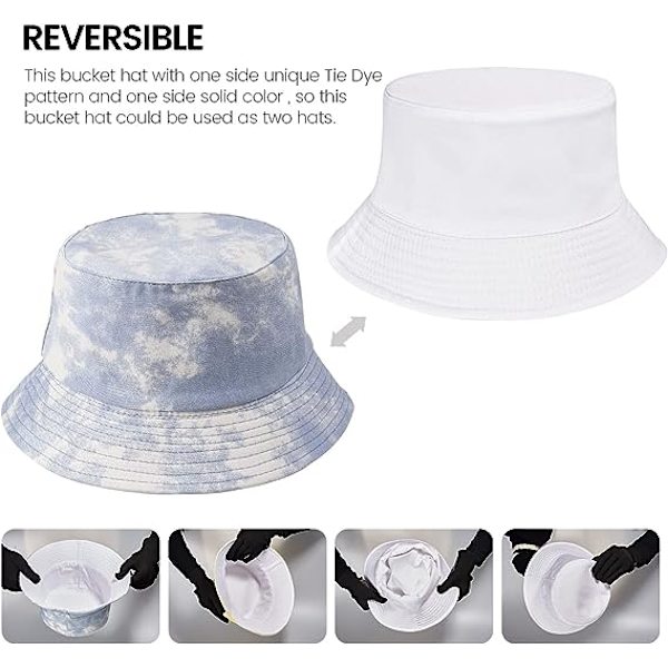Tie Dye Bucket Hat Vändbar utomhus strandsolhatt för kvinnor, ljusblå