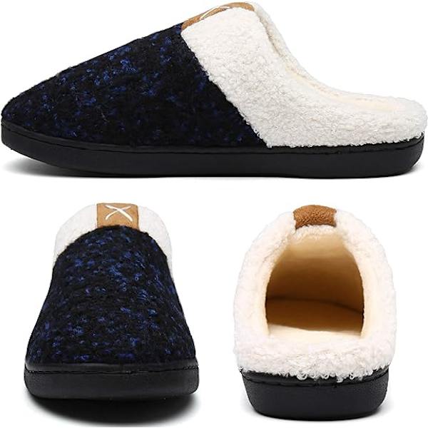 Herrtofflor Memory Foam Comfort Fuzzy plyschfoder Slip On Indoor Outdoor Home Shoes (marinblå, 10-11)