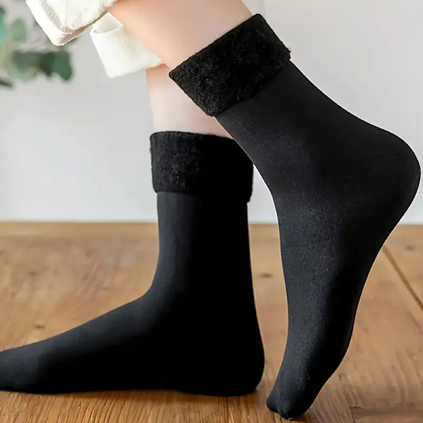 4 Par Tykke Fleeceforede Vinterstrømper - Varme, Selvopvarmende Mid-Calf Snestrømper til Mænd & Kvinder, Ensfarvede