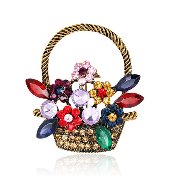 Vintage kolleksjon eller vintage mignon panier floral brosje i farget diamantlegering