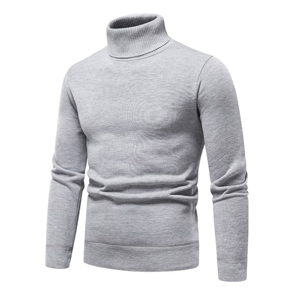 Herrtröja förtjockad tröja enfärgad casual med hög krage (grå--XL storlek)