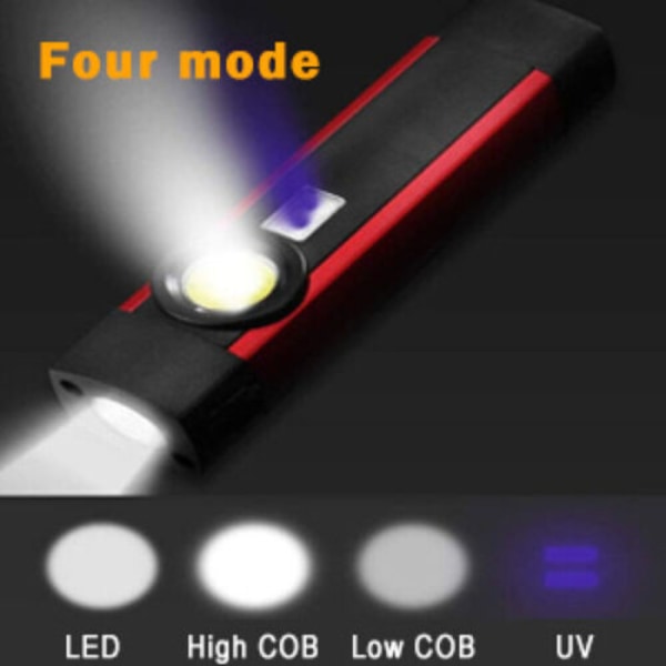 Multifunktionel COB arbejdslygte USB opladning rødt lys advarselslys LED lommelygte med magnet bærbar håndholdt vedligeholdelseslygte