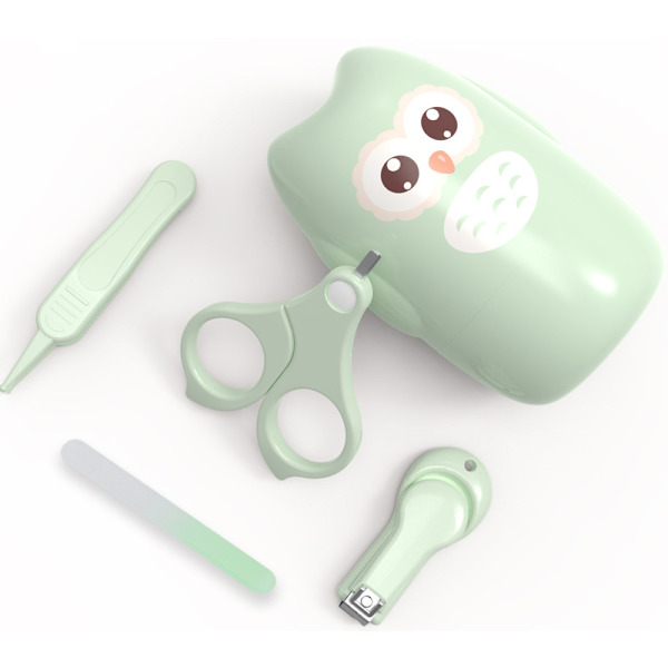 Baby Nagelklippare Set med Uggla Förvaringsbox Nyfödd Nagelklippare Sax Fil Pincett Baby Nagelvård Set Nursery Kit (1 set-Grön)