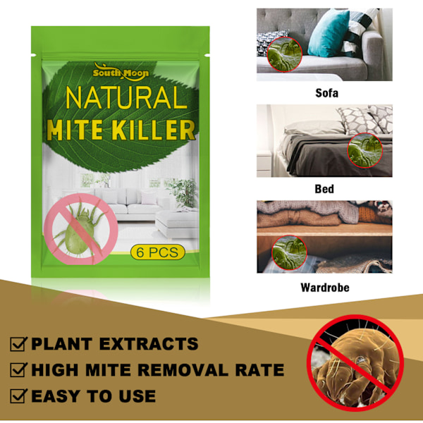 6st / förpackning-dammsugarekvalster-mördare eliminator natur för säng lakan soffa