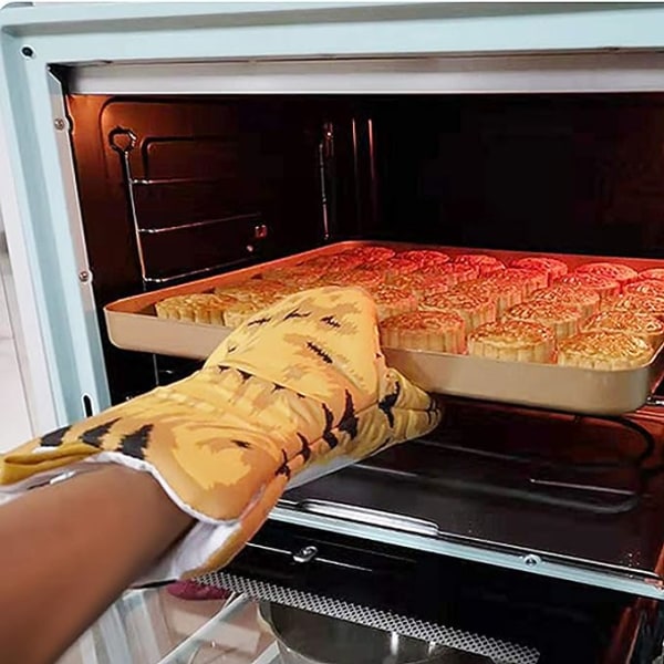 1 par Ugnshandskar Upp till 250°C Värmebeständiga Ugnshandskar Bomullsgrillhandskar Grill Ugnshandskar Grythållare Ugnshandskar Kattmönster Ugnshandskar
