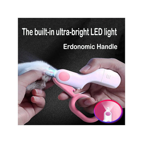 Nageltrimmer för små djur med LED-lampor för att förhindra överdriven trimning och knivskarpa blad - Professionell trimmer (1st-rosa)