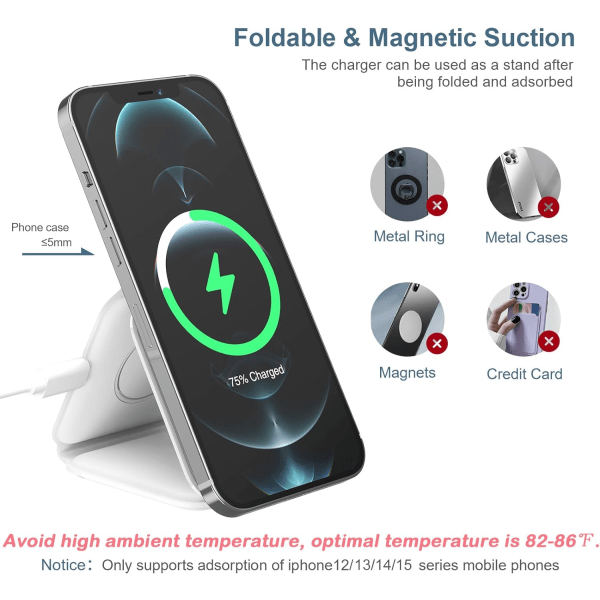 Charging Station for  Multiple Devices - 3 in 1 Foldable Magnetic Wireless Charger Dock - Travel Charging Pad（vit）