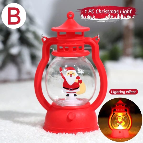 Jul LED Lantern Light Batteridriven Julgran Jultomte Decor，B röd säck jultomtelykta