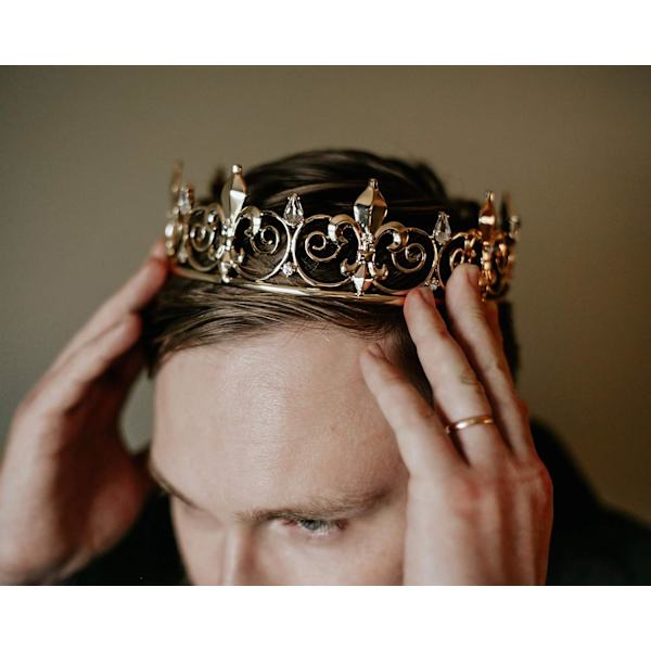 Royal King Krone til Mænd - Metal Prins Kroner og Tiaraer, Fuld Rund Fødselsdagsfest Hatte, Middelalder Kostume Tilbehør til Prom, Bryllup, Halloween