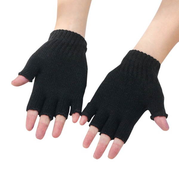 2 par nya halvfingervarma handskar i ren svart ull för höst och vinter för mäns fingerlösa halvskurna arbetshandskar för kvinnor