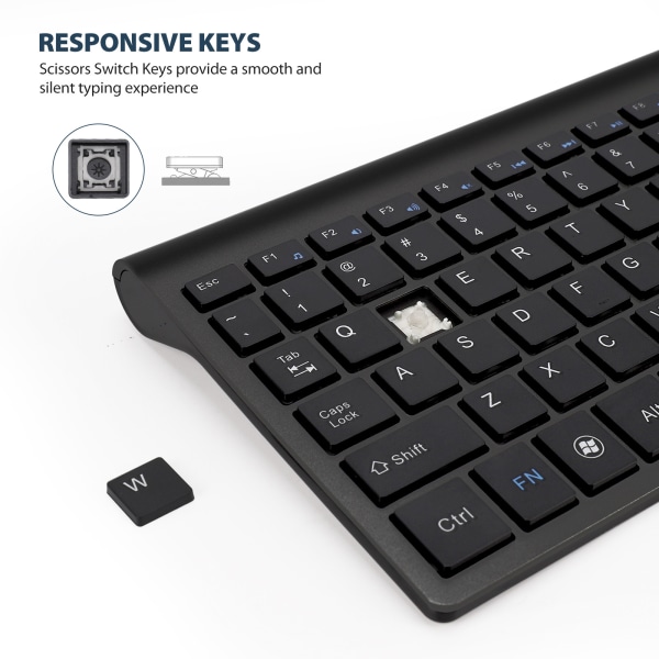 Trådlöst USB tangentbord och set ultratunn tyst stationär notebook-kontorsmus och -tangentbord (svart)