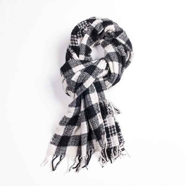 Echarpe à carreaux noirs et blancs, nouvel automne et hiver, mode minimaliste, collision de couleurs, design de franges, châle chaud pour femme.