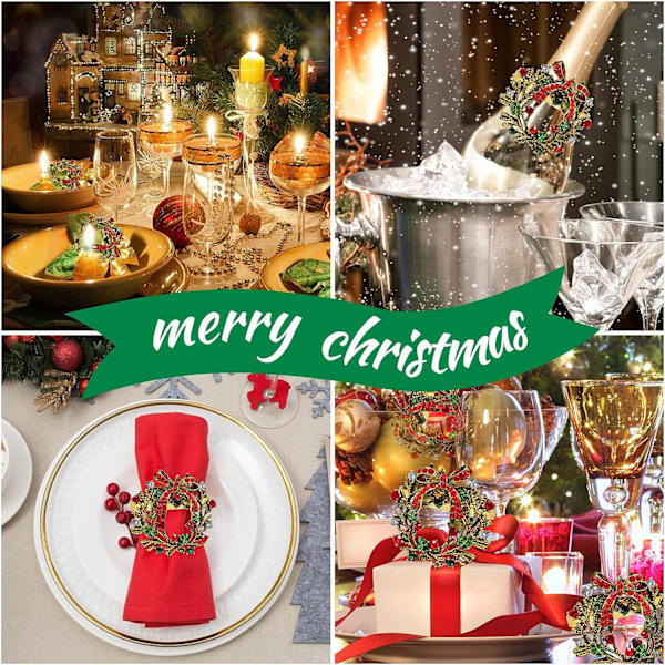 Sæt med 6 servietringe med krans til julebordet, bryllupsreceptioner, jul, Thanksgiving og hjemmekøkken til både afslappet og formel brug.
