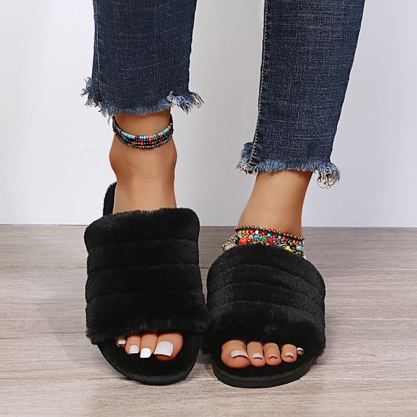 Herre Plysfutter med Åben Tå, Indendørs Hjemmesko Slip On (Medium 7-8)