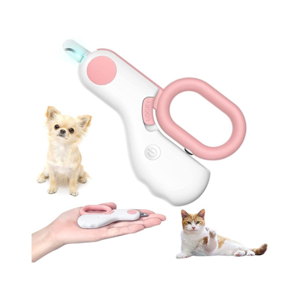 Nageltrimmer för små djur med LED-lampor för att förhindra överdriven trimning och knivskarpa blad - Professionell trimmer (1st-rosa)