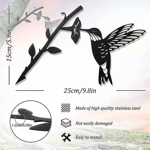 Stål Kolibri - Rustik Havepynt - Metal Fugle - Havepynt (1)