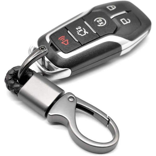 Bilnyckelring Nyckelring Lädernyckelring Kraftig metallnyckelring med D-ring för män och kvinnor 2 pack, 1 set svart och 1 set röd, 360 grader roterbar,