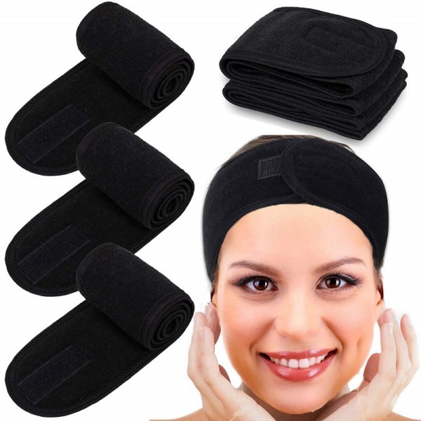 4st hårband för smink, justerbart hårskyddsband med kardborre svart