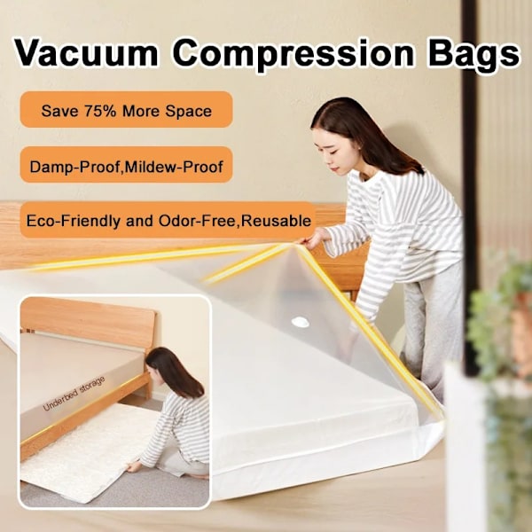 Store vakuumoppbevaringsposer for madrasser, klær, vakuumforseglet madrasspose, vakuumpose oppbevaringspose for flytting/oppbevaring av skum  For reiser 220*100CM
