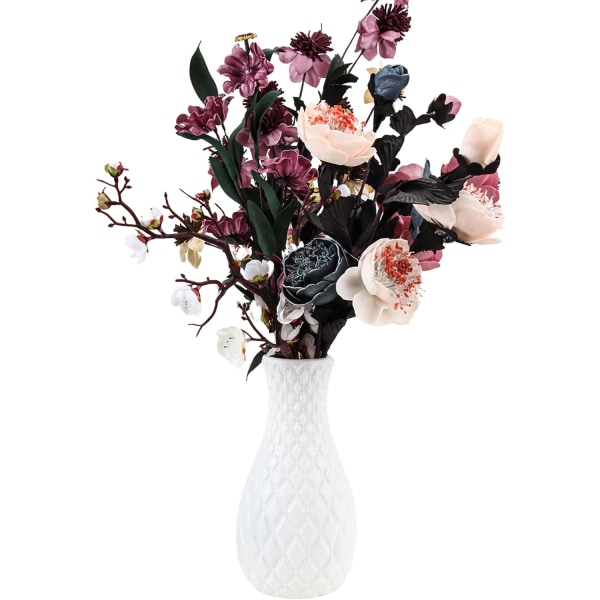 Plastvaser för blommor, hållbara och moderna - Dekorativ blomstervas för vardagsrum, kontor, bröllopsdekoration (vit)