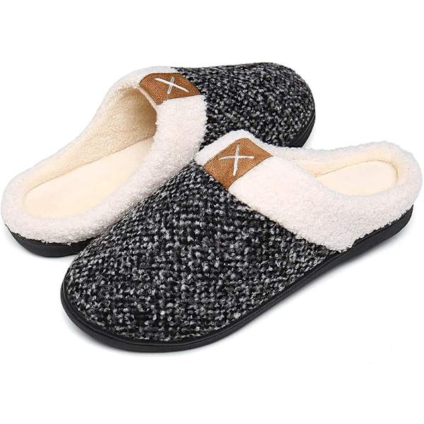 Miesten Tohvelit Memory Foam Mukavat Pehmeät Pehmovuoratut Slip On Sisä- ja Ulkokäyttöön, Kotiin (Musta ja Valkoinen, 9-10)