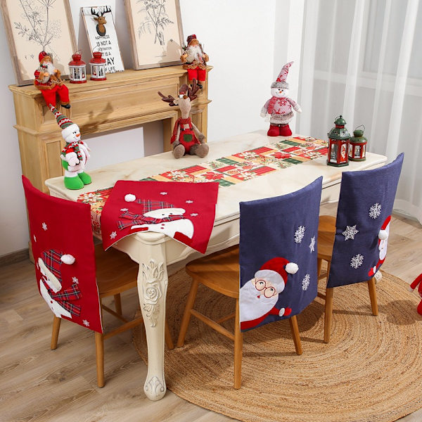 2 Joulukoristetta Kotiin Joulu Sininen Tuolinpäällinen Hotelli Ravintola Tuolin Selkäkoriste 50*60cm