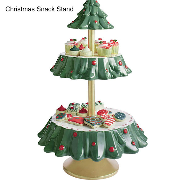 Jule Snack Display Stand Rack Dobbelt Lag Træform Cupcake Holder Festival Ferie Serveringsskål Serveringsbord