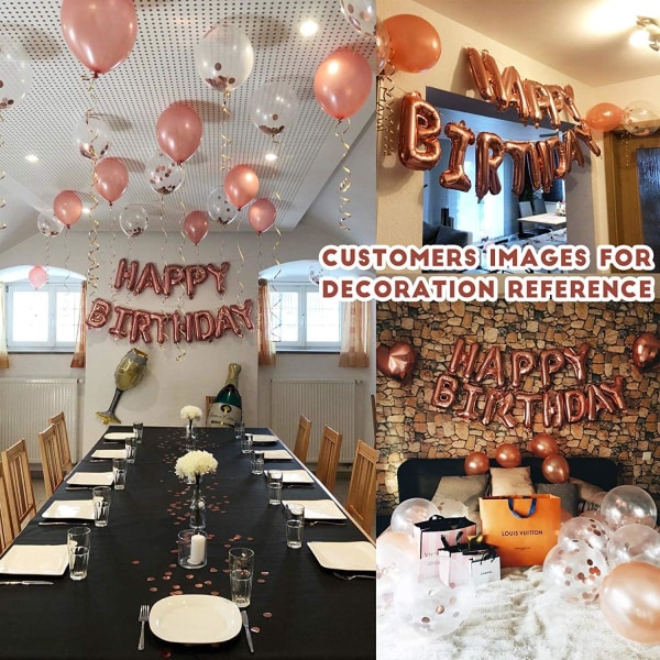 Rosa ballongsats för födelsedag Grattis på födelsedagen Garland, roséguld duk, fransgardin, 24 konfettiballonger, 4-stjärniga och hjärtballonger, Happy Birthda