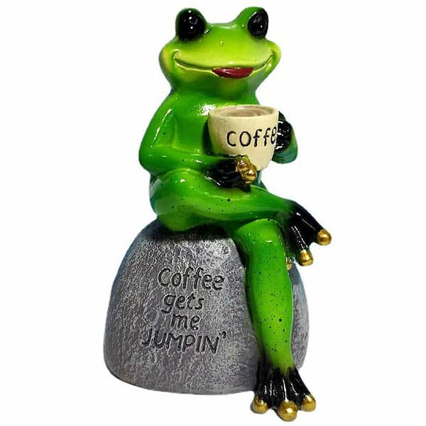 Groda dricka kaffe harts staty prydnad Skulptur Trädgårdsfigur Utomhus konstdekor