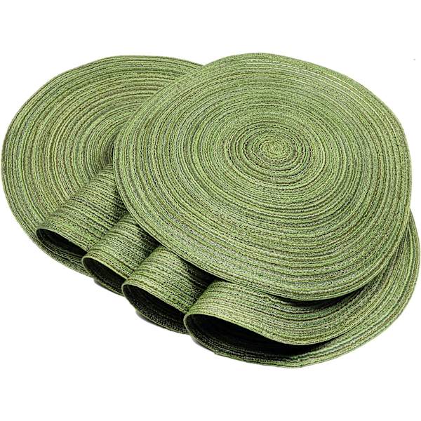 Set med 6 gröna runda bordstabletter Tvättbara flätade bomullsunderlägg i bomull Värmebeständiga bordstabletter för bröllopsfest 11x11cm