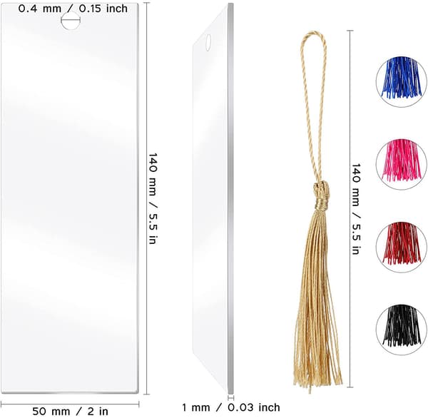 40 st vita transparenta akryl bokmärken set rektangulära DIY mini tofs bokmärkesbräda