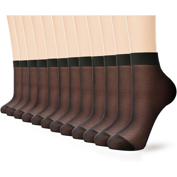 12 par ankel nylon för kvinnor - 20D skira strumpbyxor (svarta)