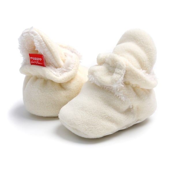 Baby flickor Pojkar Varm fleece vinterstövlar First Walkers Tofflor Skor (12-18 månader, vita)