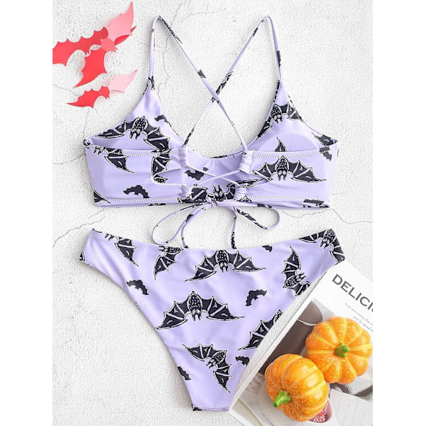 Star Sun Moon Print Baddräkter för kvinnor Rygg Criss Cross Snörning Triangel Bikini(S)