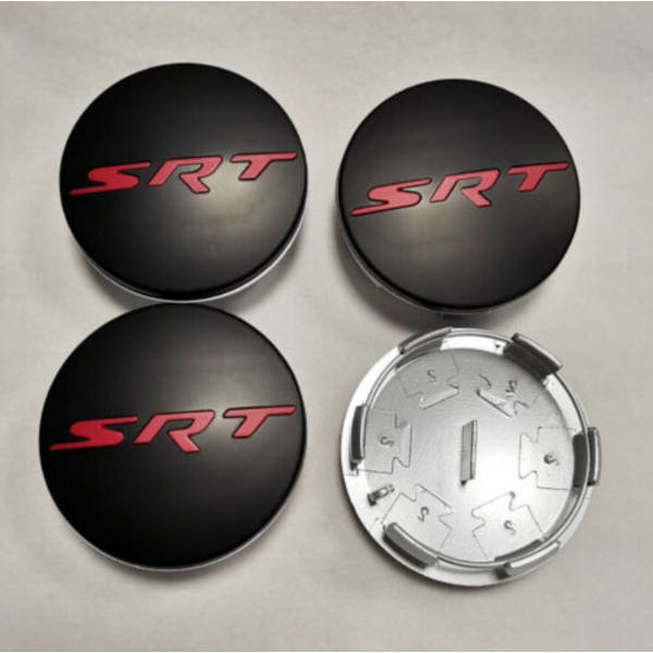 4x DODGE CHALLENGER DEMON 63MM Mattamusta Punainen SRT Kirjain Pyörän Keskikupit