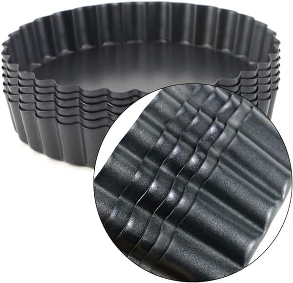 Set med 6 quicheformar, non-stick, räfflad botten, mini pajformar, 12,7 cm.