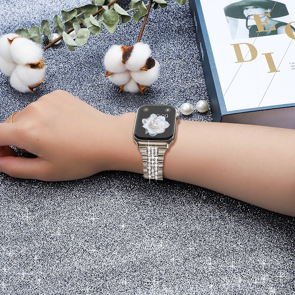 Passer til Apple Watch-reimer Apple Watch 1~7 Generasjon/SE Diamantbelagt Metallkjede Stjernelys Farge iWatch-reim (1 Pakke, 42mm, Stjernelys Farge)