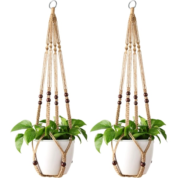 2 st Växthängare Inomhus planteringskorg Hängande korg Blomkrukhållare Jute rep med pärlor utan tofsar, 89cm