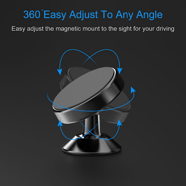 Bærbar Magnetisk Bilholder - Magnetisk Biltelefonholder 360° Rotation Stærk Magnet Smartphone Holder - Sort