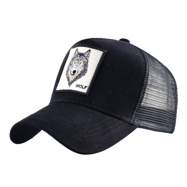 Unisex djurbroderad cap Justerbar Mesh Snapback Trucker Hat (svart)