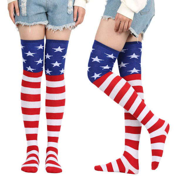 Klassiska, coola nya besättningssockor för kvinnor, röd/vit/blå amerikansk flagga, sko i en one size