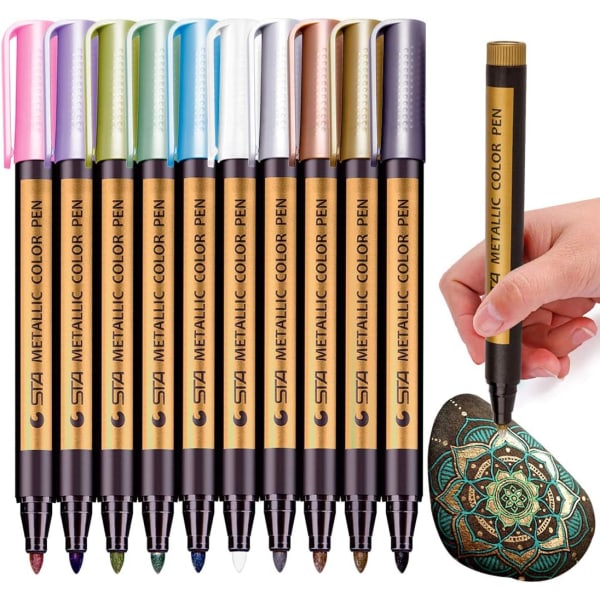Metallmärkpenna, en set med 10 färgpennor, lämplig för svart papper, klippmålningar, clip art hantverk, korttillverkning, keramik, gör-det-själv-album, c