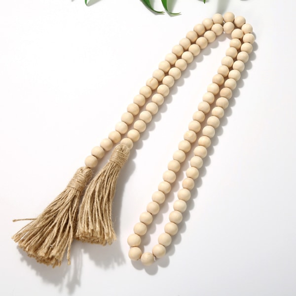 Farmhouse Beads 58in Träpärlgirland med tofsar Rustik lantlig inredning Boho Bönepärlor Stor hängande dekor
