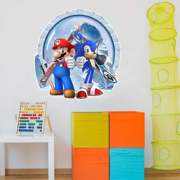 Mario Sonic Färgglada Anime 3d väggdekaler PVC dekorativa tapeter väggdekal för barnrum 32x30.