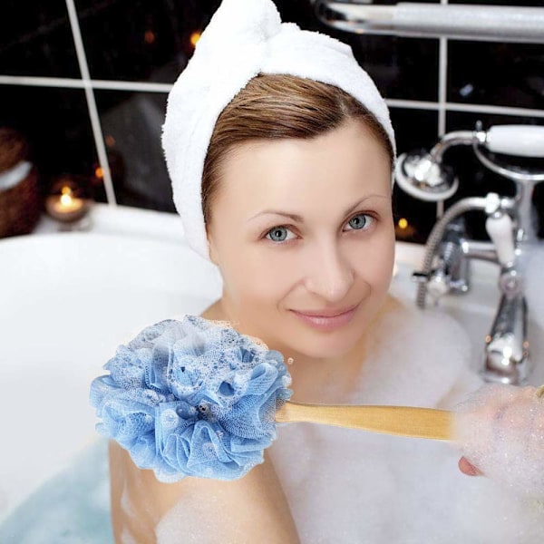 Luffa stick, luffa ryggskrubb för dusch, badsvamp med