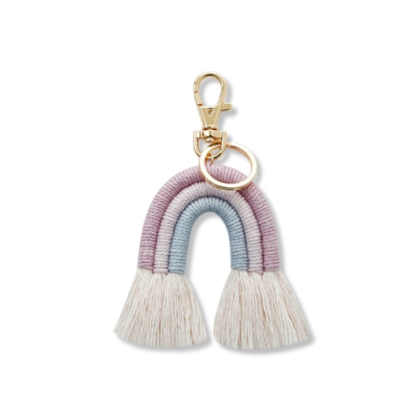 Handvävd tofs Rainbow Key Chain Bag Charm Plånbok Handväska Hänge Dekorationer (lila + färg)