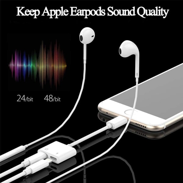 Hörlursuttag adapter för iPhone Adapter Splitter Laddare och Hörlurar för med iPhone 11/XR/XS/X/7/8 Ljud och laddare och samtals- och