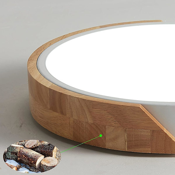 LED Taklamper i Tre, 24W Moderne Runde LED Taklamper i Tre, Kaldhvit 6500K Ultratynn Innendørs Taklampe Ø30*4CM for Stue Kjøkken
