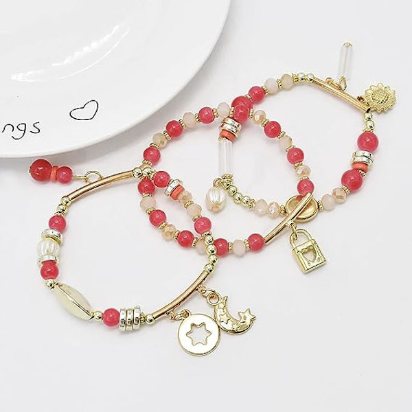 Boho Armbånd til Kvinder Multilayer Stabelbare Glitrende Krystal Perlearmbånd Sæt til Teenagepiger Perlearmbånd Smykkesæt